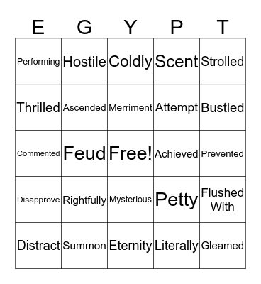 Hatchepsut Vocabulary Bingo Card