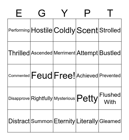 Hatchepsut Vocabulary Bingo Card