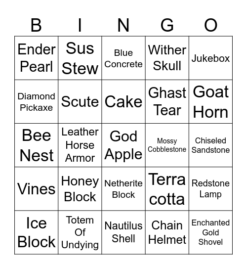 Minecraft Bingo Card