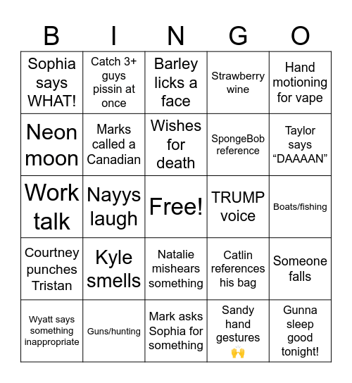 Friends Bingo Card