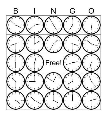 Telling Time Bingo Card