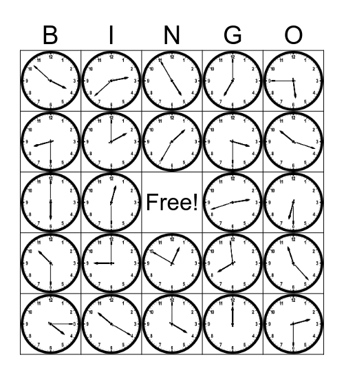 Telling Time Bingo Card