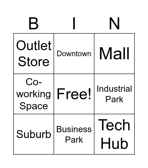 Business Location Bingo Card