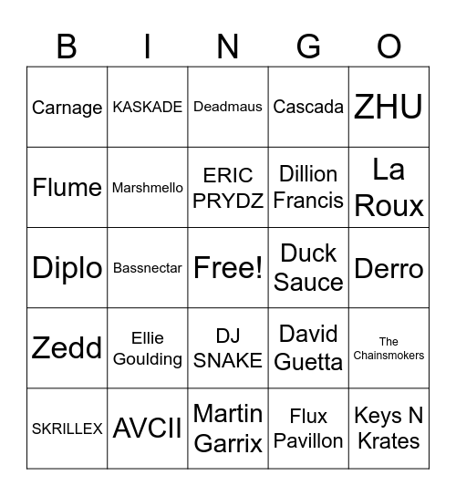 Electronic Dance Music Bingo Card