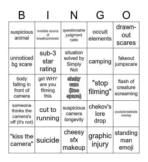 Found Footage Bingo Card