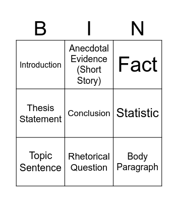 Essay Bingo Card