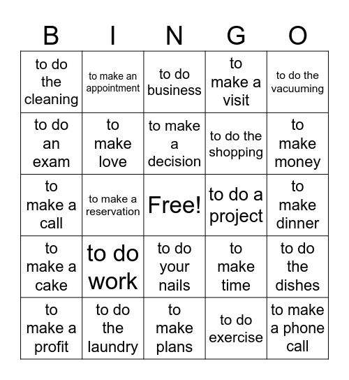 To do / TO MAKE Bingo Card
