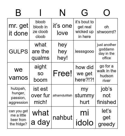 ricky says: Bingo Card