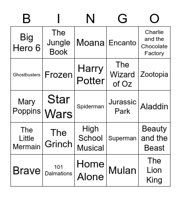 Movie Bingo #1 Bingo Card