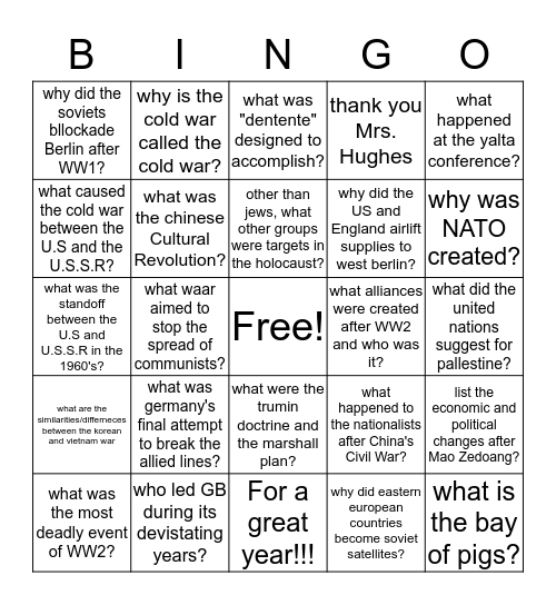 MWH FINAL REVEIW BINGO  Bingo Card