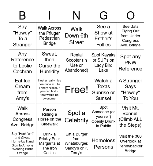 AUSTIN BINGO Card