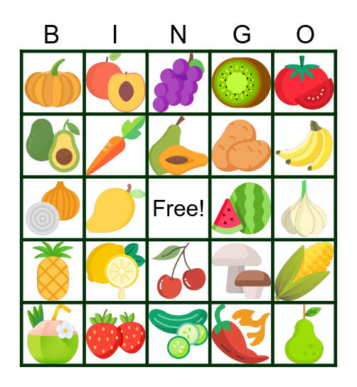 Fruits and Vegetables Bingo Card