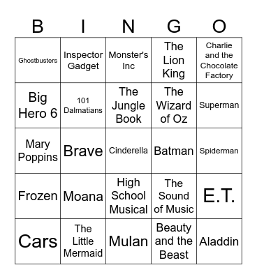 Movie Bingo #1 Bingo Card