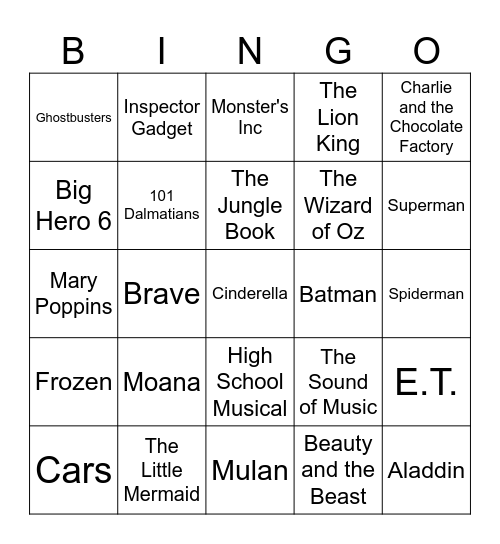 Movie Bingo #1 Bingo Card
