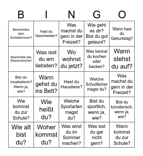 Deutsch 1 Wiederholung Bingo Card