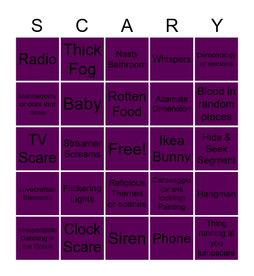 HORROR BINGO! Bingo Card