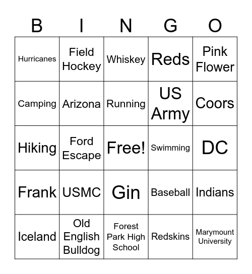 Leah's Bridal Bingo Card