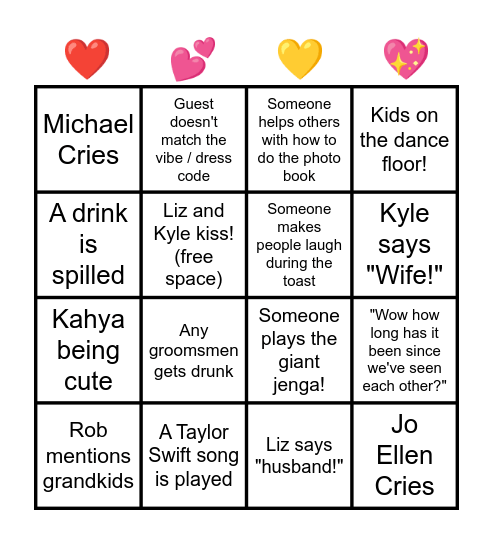 For wedding party eyes only! Bingo Card