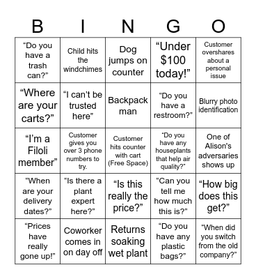 Monday Bingo Card