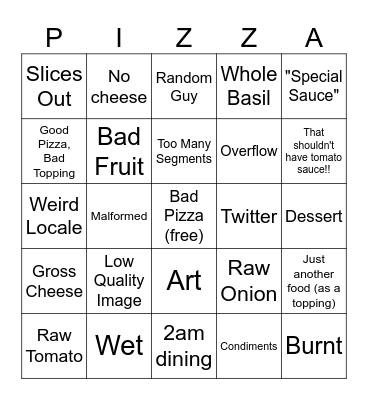 (vin's) BAD PIZZA BINGO Card