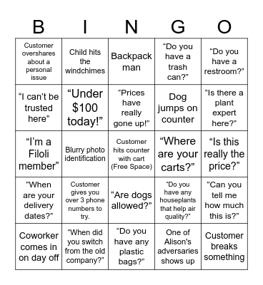 Monday Bingo Card
