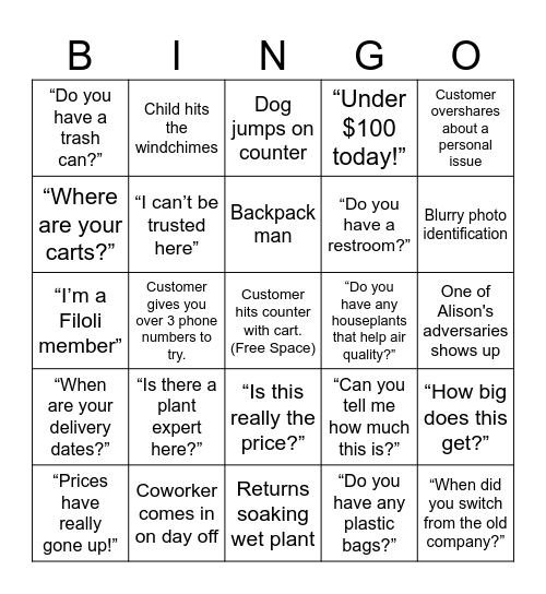 SummerWinds Bingo Card