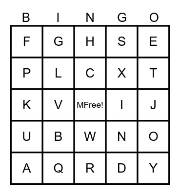 ALPHABET Bingo Card