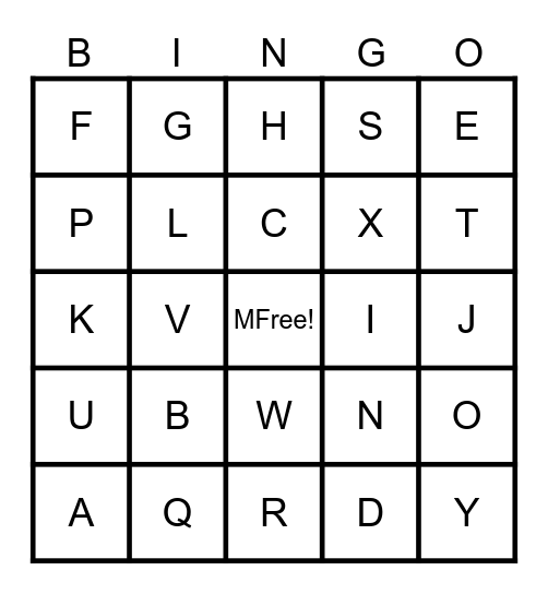 ALPHABET Bingo Card