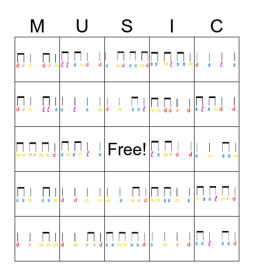 2nd Grade Melody Bingo Card