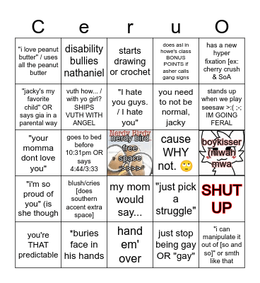 col gets a lump of coal COOLNON GAMES Bingo Card