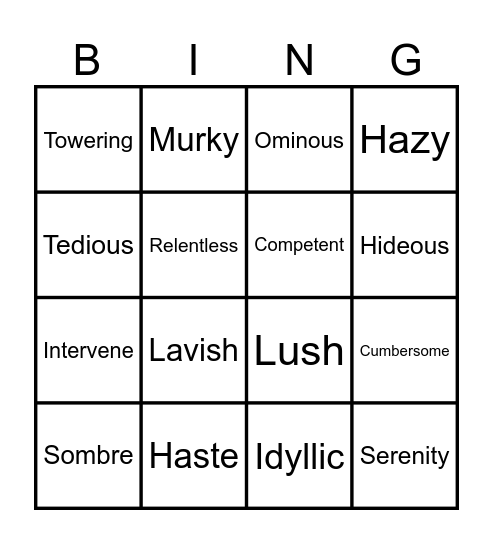 Vocabulary Bingo Card