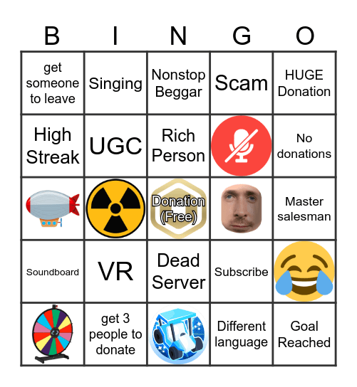 PLS DONATE Bingo Card