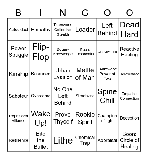 Dead By Dalight Shuffle perks Bingo Card