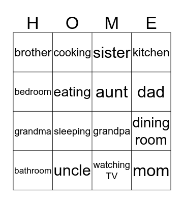 My  home  Bingo Card