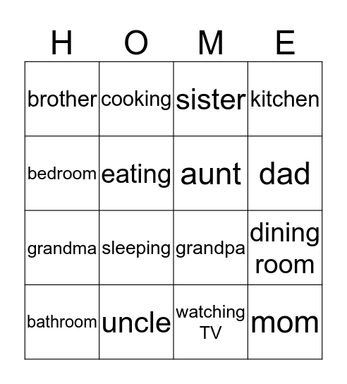 My  home  Bingo Card