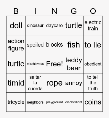 Childhood Bingo Card