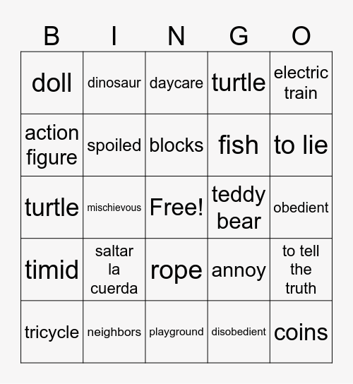 Childhood Bingo Card