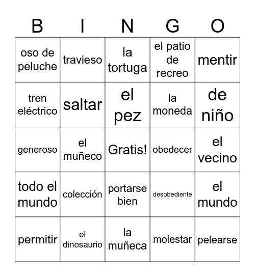 Childhood Bingo Card