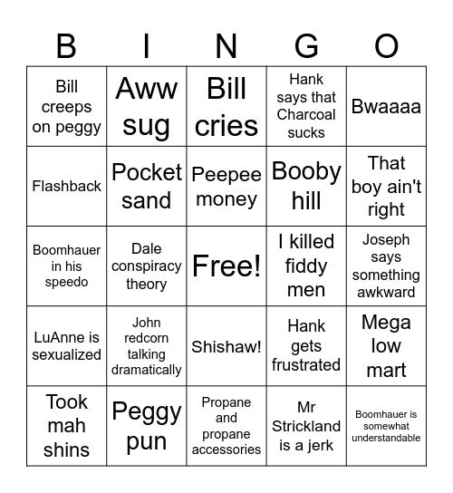 King of the hill Bingo Card