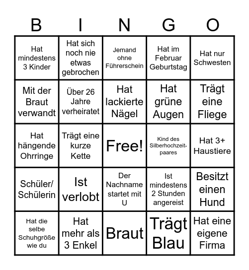 Finde die Gäste Bingo Card