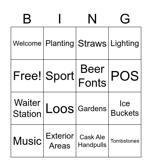 Perfect Pubs Bingo Card