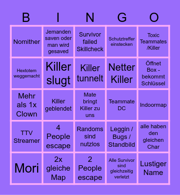 DBD Bingo Card