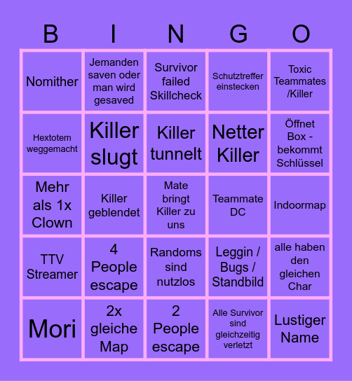 DBD Bingo Card