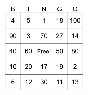 Spanish Numbers Bingo Card