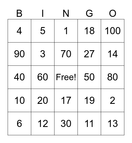 Spanish Numbers Bingo Card