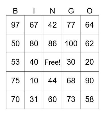 Spanish Numbers Bingo Card