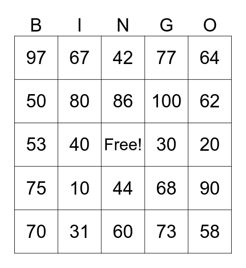 Spanish Numbers Bingo Card