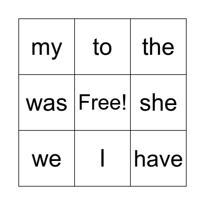 September - December Sight word Bingo Card