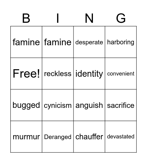 Among the Hidden Vocab #3 Bingo Card