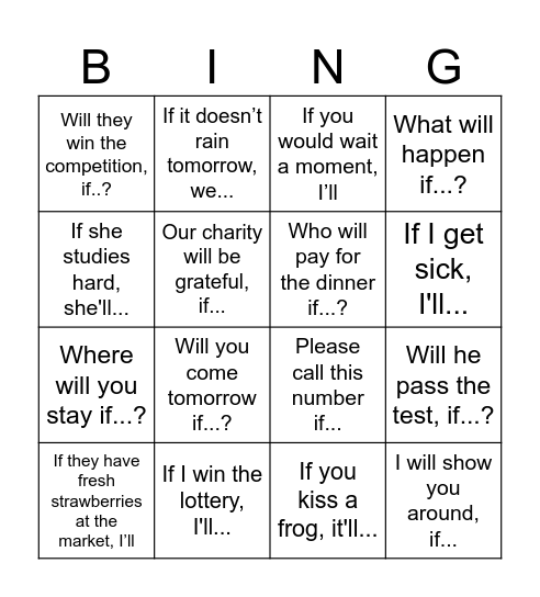 First Conditional Bingo Card